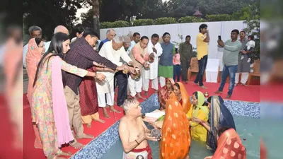 bihar  cm nitish kumar offers  araghya  as part of chhath puja celebration