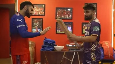  from king to finisher   virat kohli gifts a bat to rinku singh following rcb s loss to kkr
