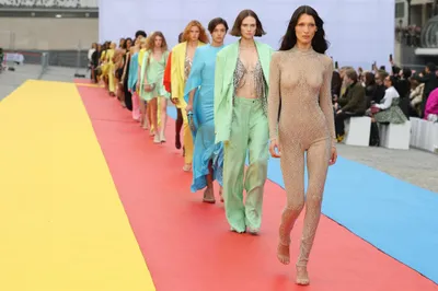 bella hadid takes over paris fashion week in sheer stella mccartney catsuit