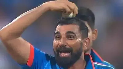 shami was gesturing to whom  after completing his five wicket haul  