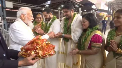 in kerala  pm modi visits guruvayur temple  attends actor politician suresh gopi s daughter s wedding