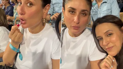 kareena s lipstick touch up during csk vs mi match gives fans  poo  vibes
