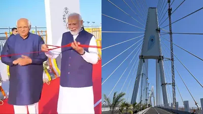 pm modi inaugurates  sudarshan setu   india s longest cable stayed bridge in gujarat