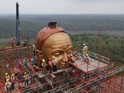 mp cm to unveil 108 ft statue of adi shankaracharya on september 21  installation work underway in full swing