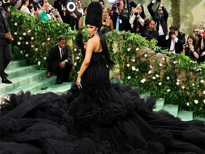 cardi b turns heads at met gala 2024 with monumental black tulle gown