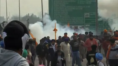  delhi chalo  march  police fire tear gas on protesting farmers at punjab haryana shambhu border
