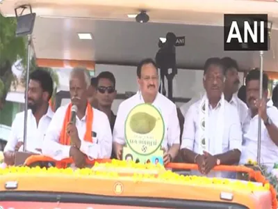 bjp president jp nadda holds roadshow in tn s ramanathapuram in support of former cm o panneerselvam