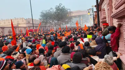 devotees throng ayodhya s ram mandir for first holi after pran pratishtha