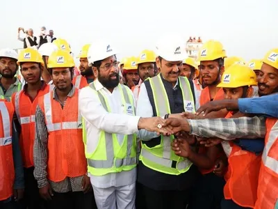 maharashtra cm shinde  deputy cm fadnavis inspect mumbai trans harbour link work