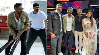 ajay devgn enjoys cricket session with harbhajan singh  check out pictures
