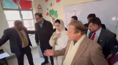 pakistan elections  nawaz sharif casts vote at polling station in lahore